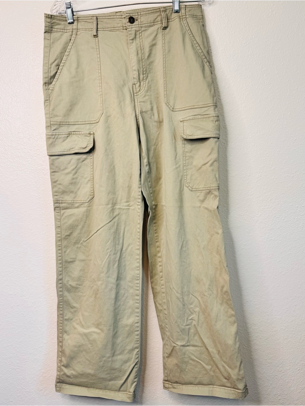 Frye Cargo Pants size 12 Light Green Women's Cotton Big Side Pockets Straight